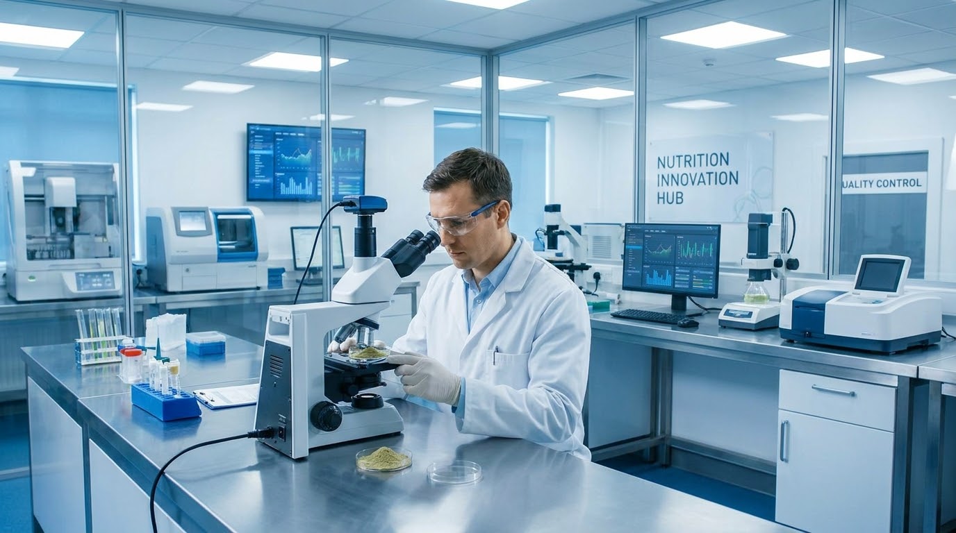 Lebensmitteltechniker untersucht sojabasierte Ernährungsproben in einem Labor